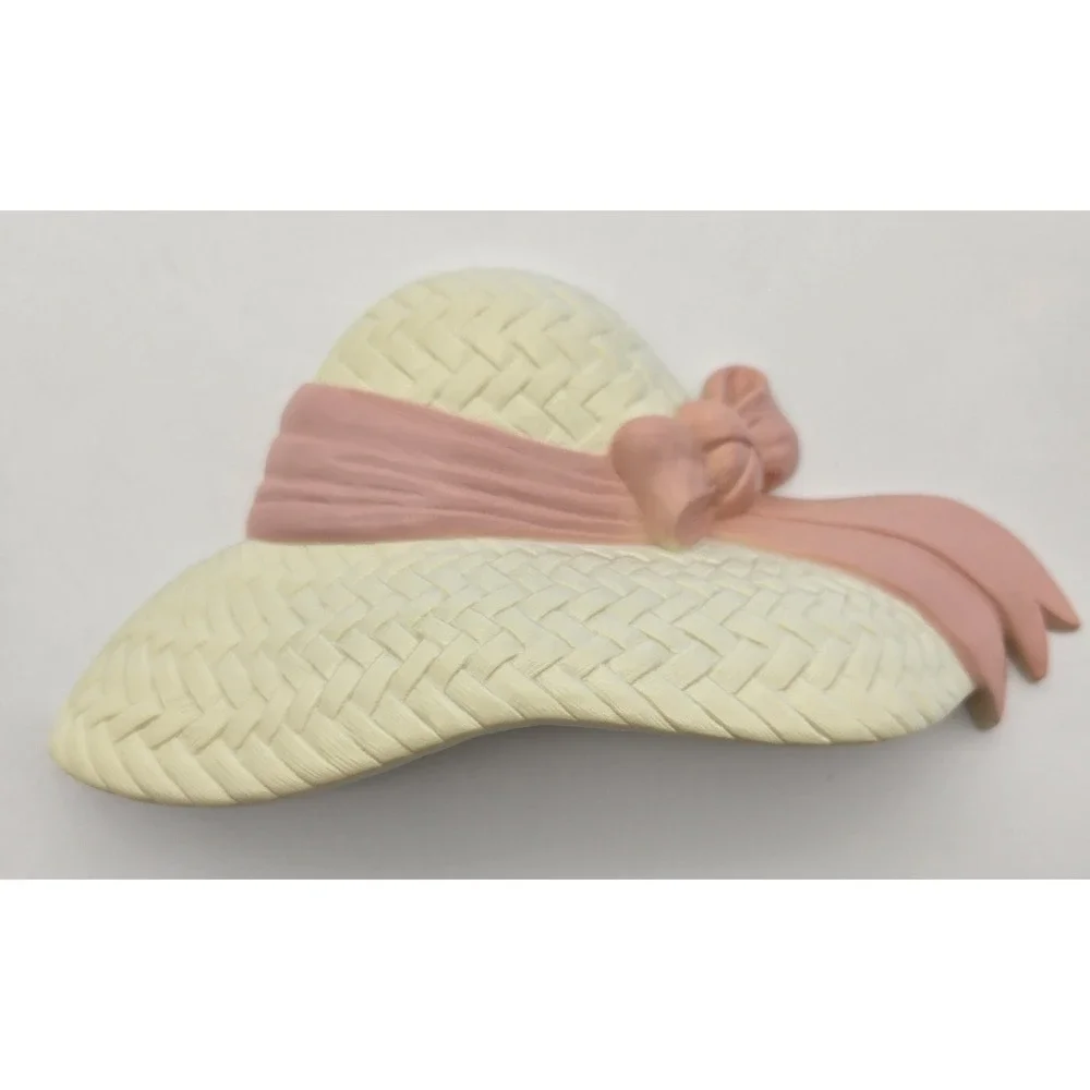 Burwood 1998 USA Wall Plaques Set 3 Pink Ribbon Straw‎ Hat Shabby Chic Decor